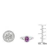 10K White Gold 7X5 MM Cushion Amethyst & Round Diamond Ladies Engagement Ring