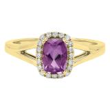 10K Yellow Gold 7X5 MM Cushion Amethyst & Round Diamond Ladies Engagement Ring