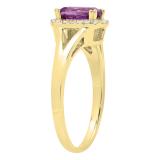 10K Yellow Gold 7X5 MM Cushion Amethyst & Round Diamond Ladies Engagement Ring