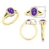 10K Yellow Gold 7X5 MM Cushion Amethyst & Round Diamond Ladies Engagement Ring