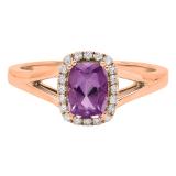 18K Rose Gold 7X5 MM Cushion Amethyst & Round Diamond Ladies Engagement Ring