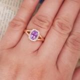 18K Rose Gold 7X5 MM Cushion Amethyst & Round Diamond Ladies Engagement Ring
