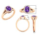 18K Rose Gold 7X5 MM Cushion Amethyst & Round Diamond Ladies Engagement Ring