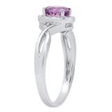 14K White Gold 6 MM Round Amethyst & White Diamond Ladies Bridal Engagement Ring