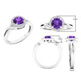 14K White Gold 6 MM Round Amethyst & White Diamond Ladies Bridal Engagement Ring