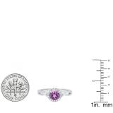14K White Gold 6 MM Round Amethyst & White Diamond Ladies Bridal Engagement Ring