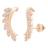 0.35 Carat (ctw) 14K Rose Gold Round White Diamond Ladies Leaf Shaped Climber Earrings 1/3 CT