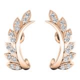 0.35 Carat (ctw) 14K Rose Gold Round White Diamond Ladies Leaf Shaped Climber Earrings 1/3 CT