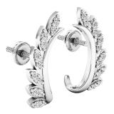 0.35 Carat (ctw) 14K White Gold Round White Diamond Ladies Leaf Shaped Climber Earrings 1/3 CT