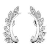 0.35 Carat (ctw) 14K White Gold Round White Diamond Ladies Leaf Shaped Climber Earrings 1/3 CT