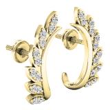 0.35 Carat (ctw) 14K Yellow Gold Round White Diamond Ladies Leaf Shaped Climber Earrings 1/3 CT