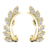 0.35 Carat (ctw) 14K Yellow Gold Round White Diamond Ladies Leaf Shaped Climber Earrings 1/3 CT