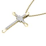 0.35 Carat (ctw) 18K Yellow Gold Round Diamond Ladies Cross Pendant 1/3 CT (Gold Chain Included)