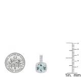 Sterling Silver 7 MM Each Cushion Aquamarine & Round White Diamond Ladies Drop Earrings