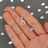 Sterling Silver 7 MM Each Cushion Aquamarine & Round White Diamond Ladies Drop Earrings