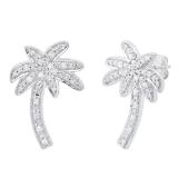 0.30 Carat (ctw) Sterling Silver Round Diamond Palm Tree Stud Earrings 1/4 CT