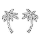 0.30 Carat (ctw) Sterling Silver Round Diamond Palm Tree Stud Earrings 1/4 CT