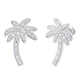 0.30 Carat (ctw) Sterling Silver Round Diamond Palm Tree Stud Earrings 1/4 CT