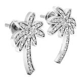 0.30 Carat (ctw) Sterling Silver Round Diamond Palm Tree Stud Earrings 1/4 CT