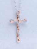 0.25 Carat Round White Diamond Infinity Twisted Cross Pendant with 18 inch Silver Chain for Women in 10K Rose Gold