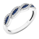 Sterling Silver Round Blue Sapphire & White Diamond Ladies Anniversary Wedding Stackable Band