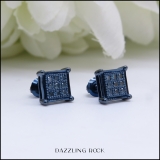 0.25 Carat (ctw) Blue Rhodium Plated Sterling Silver Round Blue Diamond Square Men's Stud Earrings