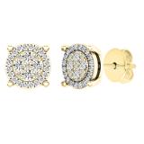 0.25 Carat (ctw) 10K Yellow Gold Round White Diamond Ladies Flower Cluster Earrings 1/4 CT