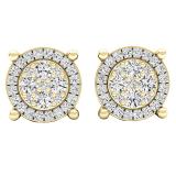 0.25 Carat (ctw) 14K Yellow Gold Round White Diamond Ladies Flower Cluster Earrings 1/4 CT