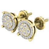 0.25 Carat (ctw) 14K Yellow Gold Round White Diamond Ladies Flower Cluster Earrings 1/4 CT
