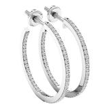 0.50 Carat (ctw) Sterling Silver Round White Diamond Ladies Huggies Hoop Earrings 1/2 CT