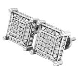 0.25 Carat (cttw) White Round White Diamond Kite Shape Stud Earrings Sterling Silver