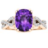 10K Rose Gold 9X7 MM Oval Amethyst & Round White Diamond Ladies Swirl Split Shank Engagement Ring