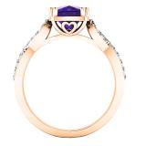 10K Rose Gold 9X7 MM Oval Amethyst & Round White Diamond Ladies Swirl Split Shank Engagement Ring