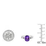 10K White Gold 9X7 MM Oval Amethyst & Round White Diamond Ladies Swirl Split Shank Engagement Ring