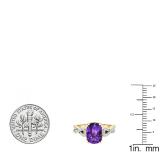 10K Yellow Gold 9X7 MM Oval Amethyst & Round White Diamond Ladies Swirl Split Shank Engagement Ring