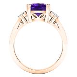 18K Rose Gold 8 MM Cushion Amethyst and Round White Diamond Ladies Engagement Ring
