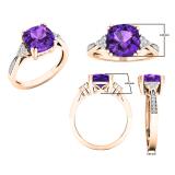 18K Rose Gold 8 MM Cushion Amethyst and Round White Diamond Ladies Engagement Ring