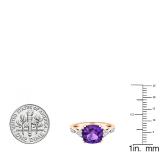 18K Rose Gold 8 MM Cushion Amethyst and Round White Diamond Ladies Engagement Ring