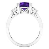 18K White Gold 8 MM Cushion Amethyst and Round White Diamond Ladies Engagement Ring