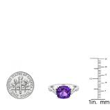 18K White Gold 8 MM Cushion Amethyst and Round White Diamond Ladies Engagement Ring