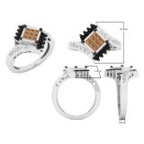0.80 Carat (ctw) 10K White Gold White Champagne and Black Diamond Ladies Right Hand Ring 3/4 CT