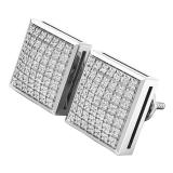 0.35 Carat (ctw) Platinum Plated Sterling Silver Round Diamond Unisex Iced Stud Earrings 1/3 CT