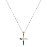 1.10 Carat (ctw) Sterling Silver Blue White and Yellow Diamond Mens Hip Hop Cross Pendant