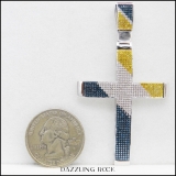 1.10 Carat (ctw) Sterling Silver Blue White and Yellow Diamond Mens Hip Hop Cross Pendant