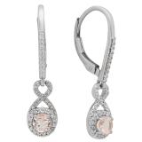 10K White Gold 4 MM Round Morganite & White Diamond Ladies Infinity Dangling Drop Earrings