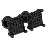 1.00 Carat (ctw) Black Rhodium Plated Sterling Silver Round Black Diamond Mens Hip Hop Stud Earrings