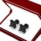 1.00 Carat (ctw) Black Rhodium Plated Sterling Silver Round Black Diamond Mens Hip Hop Stud Earrings