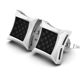 0.15 Carat (ctw) Round Black Diamond Mens Hip Hop Iced Stud Earrings Sterling Silver