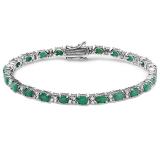 Oval Emerald & Round White Topaz Ladies Tennis Bracelet Sterling Silver