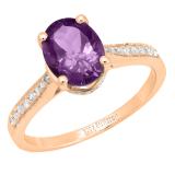 9X7 MM Oval Amethyst and Round Diamond Ladies Bridal Engagement Ring 10K Rose Gold